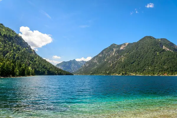 Lakee Plansee Vista Dalla Riva Orientale Riva Acqua Turchese Lago — Foto Stock
