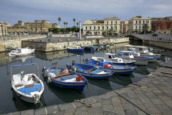 Fishing Boats Port Syracuse Province Syracuse Sicily Italy Europe — Stock Photo, Image