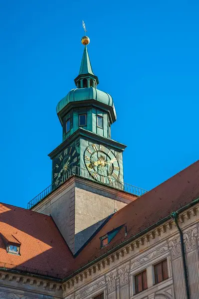 Torre Relógio Pátio Fonte Residência Munique Alta Baviera Baviera Alemanha — Fotografia de Stock