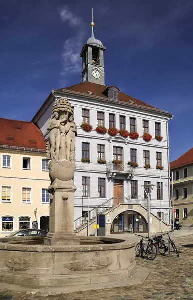 Town Hall Market Place Altmarkt Bischofswerda District Bautzen Saxony Germany — Stock Photo, Image