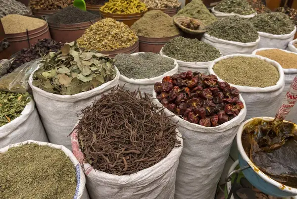 Sacks Dried Spices Herbs Marrakech Spice Market Marrakech Morocco Africa — Stock Photo, Image