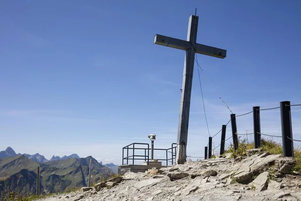 Summit Cross Walmendingerhorn 1990M Kleinwalsertal Allgu Alps Vorarlberg Austria Europe — Stock Photo, Image