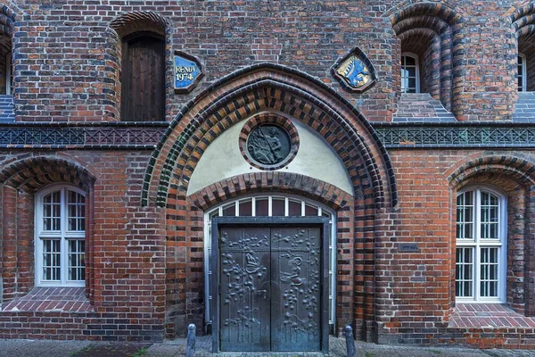 Entrance Portal Glockhof Town Hall Rosette Saint George Dragon Lneburg — Stock Photo, Image