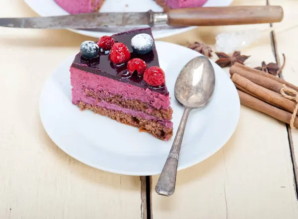 Blåbär Och Hallon Tårta Mousse Dessert Med Krydda Mat Fotografi — Stockfoto