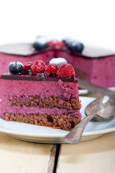 Blueberry Raspberry Cake Mousse Dessert Spice Food Photography — Stock Photo, Image