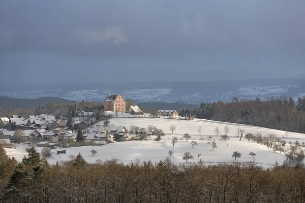 Pohled Freudental Castle Sněhu Langenrain Allensbach Baden Wrttemberg Německo Evropa — Stock fotografie