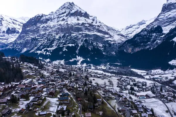 Townsmall View Grindelwald Overcast Weather Wetterhorn Interlaken Oberhasli Berner Oberland — Stock Photo, Image