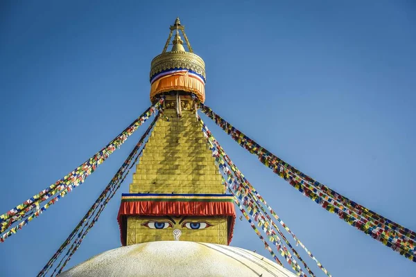 Les Yeux Bouddha Sur Boudhanath Stupa Boudha Bouddhisme Tibétain Katmandou — Photo