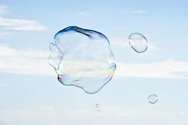 Large Soap Bubbles Front Bright Blue Sky — Stock Photo, Image