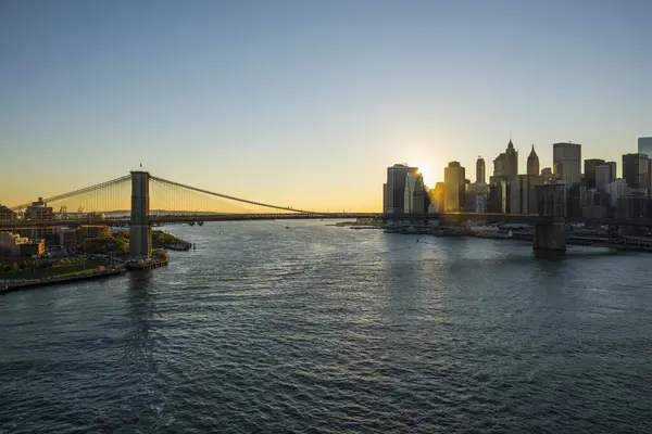 Skyline Brooklyn Bridge Sunset Downtown Manhattan New York United States — 图库照片