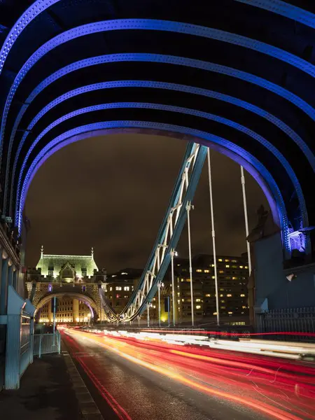 Tower Bridge Light Tracks Night Scene London England Great Britain — Stock Photo, Image