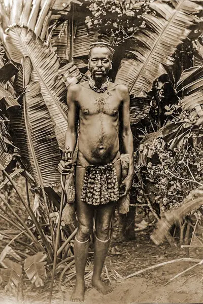 1916年 ダーバン 南アフリカ アフリカのバナナの木の前でアフリカ人男性の肖像画 — ストック写真