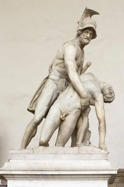Menelaos Holds Body Patroclus Marble Statue Loggia Dei Lanzi Piazza — Stock Photo, Image