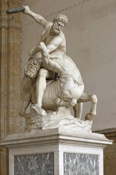 Statue Marbre Hercule Nessos Dans Hall Loggia Dei Lanzi Piazza — Photo