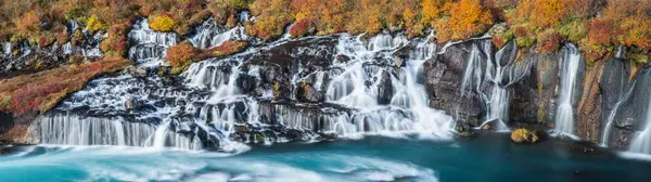 Blick Auf Den Wasserfall Hraunfossar Herbst Vesturland — Stockfoto