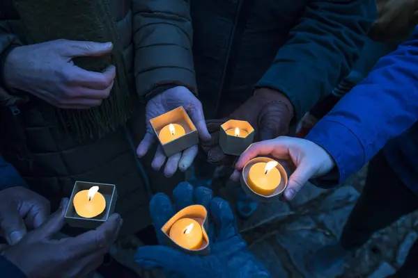 Hands Holding Devotional Candles Dusk Bavaria — Stock Photo, Image