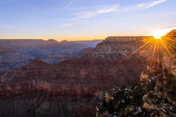 Gorge Grand Canyon Sunrise Sun Star View Rim Walk Eroded — Stock Photo, Image