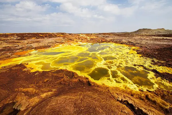 Geothermal Area Sulphur Deposits Acidic Salt Lakes Dallol — Stock Photo, Image