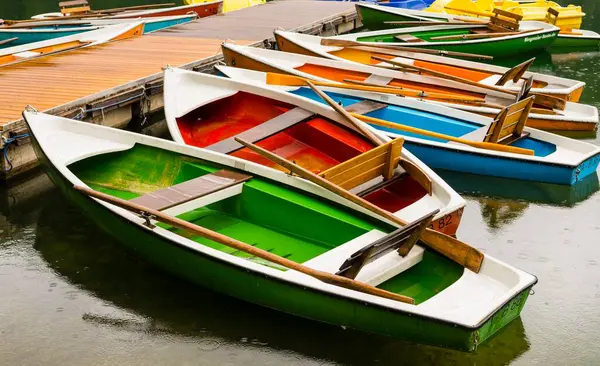 Barcos Remos Colores Freibergsee Oberstdorf Allgaeu Baviera Alemania Europa — Foto de Stock