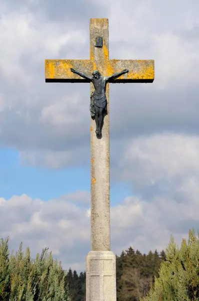 Field Cross Figure Christ Swabian Alb Baden Wuerttemberg Germany Europe — Stock Photo, Image