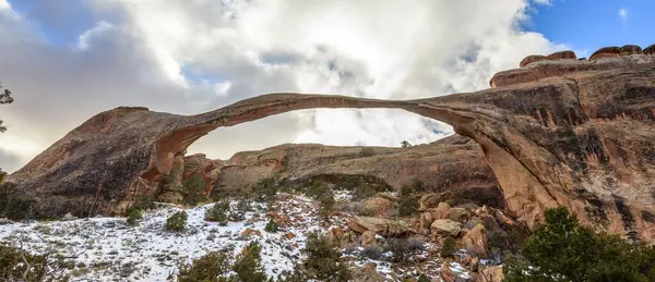 Landscape Arch Mit Schnee Devil Garden Trail Arches National Park Stockfoto