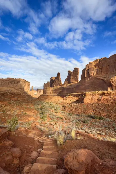 Park Avenue Trail Rock Formation Courthouse Towers Arches National Park Stockfoto