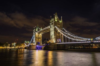 Illuminated Tower Bridge at night, water reflection, Southwark, London, England, United Kingdom, Europe clipart