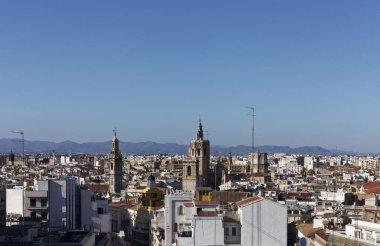Panorama, city view, Ciutat Vella, old town, church towers Micalet and Santa Caterina, view from Mirador Ateneo Mercantil, Valencia, Spain, Europe clipart