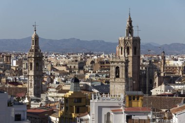 City view Ciutat Vella, Old Town, church towers Micalet and Santa Caterina, view from Mirador Ateneo Mercantil, Valencia, Spain, Europe clipart