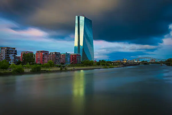 European Central Bank Ecb Main Cloudy Sky Dusk Frankfurt Main — Stock Photo, Image