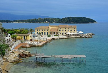 Faliraki Beach, Bath and Cafe, Corfu Town, Corfu Island, Ionian Sea, Greece, Europe clipart