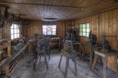 Historical machines, tools for metal processing, workshop around 1930, Middle Franconia, Bavaria, Germany, Europe clipart