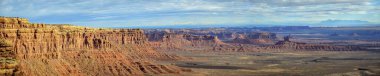 Panorama, edge of the Cedar Mesa at the Moki Dugway, eroded table mountains, view of the Valley of the Gods, Bears Ears National Monument, Utah State Route 261, Utah, USA, North America clipart