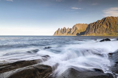 Mountain peaks at Tungeneset, Devil's Teeth, Okshornan Mountain Range, Senja Island, Troms, Norway, Europe clipart