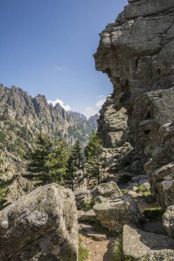 Mountain massif with rocky peaks and pines, Col de Bavella, Bavella massif, Corsica, France, Europe clipart