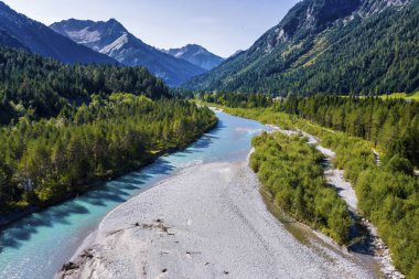 Drone shot, Lech, Lechtal, Tyrol, Austria, Europe clipart