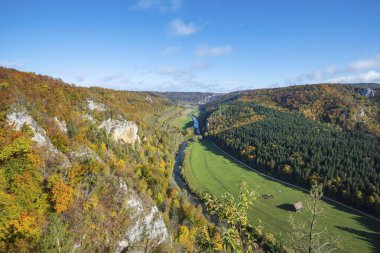 View from the Knopfmacher rock into the autumnal Danube valley, Beuron, Swabian Alb, Baden-Wrttemberg, Germany, Europe  clipart