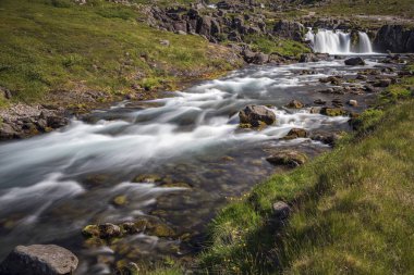 Waterfall Dynjandi, Dynjandifoss, river Dynjandis, long exposure, Westfjords, Iceland, Europe  clipart