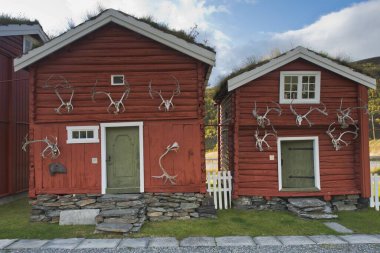 Huts with reindeer antlers, Kongsvoll, Province Oppdal, Norway, Europe clipart