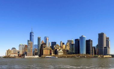 View from Hudson River to the skyline of Lower Manhattan with skyscrapers, New York City, New York, USA, North America clipart