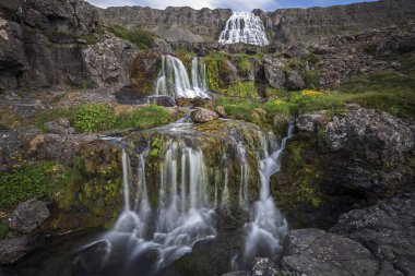 Waterfall Dynjandi, Dynjandifoss, river Dynjandis, long exposure, Westfjords, Iceland, Europe  clipart