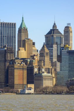 View from Hudson River to the skyline of Lower Manhattan with skyscrapers, New York City, New York, USA, North America clipart