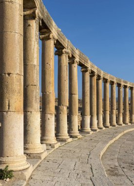 Columns at Oval Plaza, Forum, Jerash, Jordan, Asia clipart