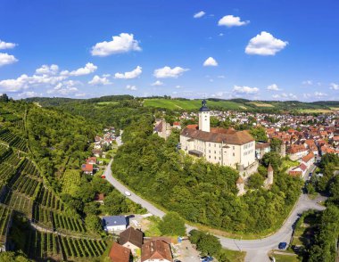 Aerial view, Castle Horneck, Castle of the Teutonic Order, Gundelsheim, Odenwald, Baden-Wrttemberg, Germany, Europe  clipart