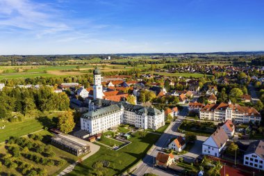 Aerial view, monastery church and monastery Ursberg, Ursberg, Bavaria, Germany, Europe clipart