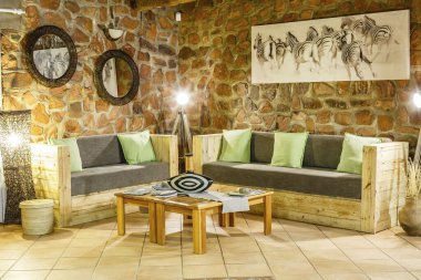 Seating area in reception area, Elegant Desert Lodge, Sesriem, Namibia, Africa clipart