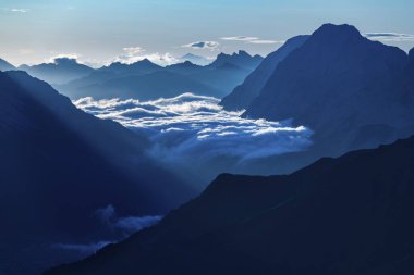 Blue hour with Lechtaler Alps and small clouds, Berwang, Lechtal, Auerfern, Tyrol, Austria, Europe  clipart