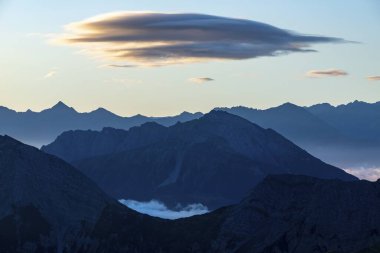 Blue hour with Lechtaler Alps and small clouds, Berwang, Lechtal, Auerfern, Tyrol, Austria, Europe  clipart