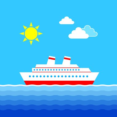 Cruise ship in blue sea, vector illustration   