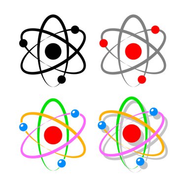 Beyaz arkaplanda atom vektörü simgeleri
